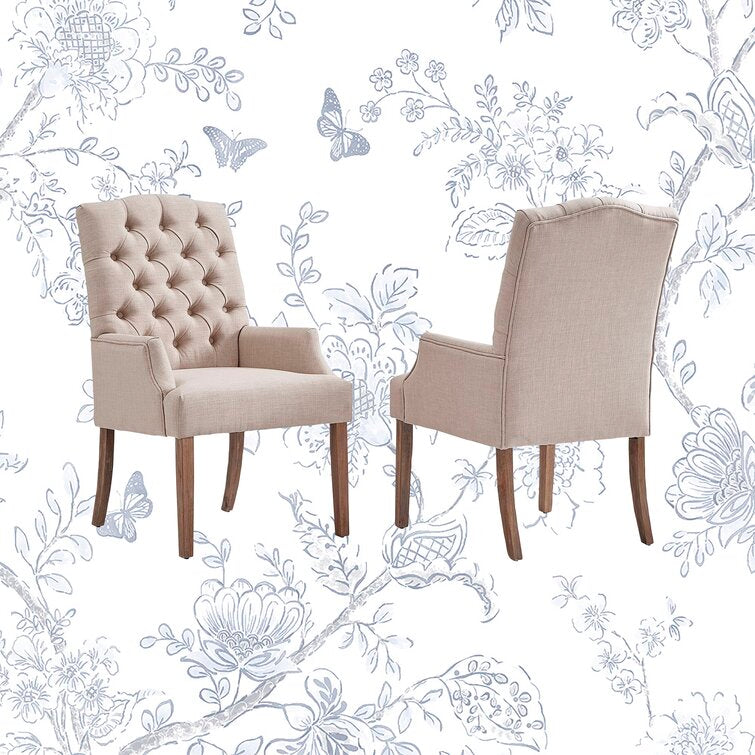 Beige Lila Tufted Linen Arm Chair