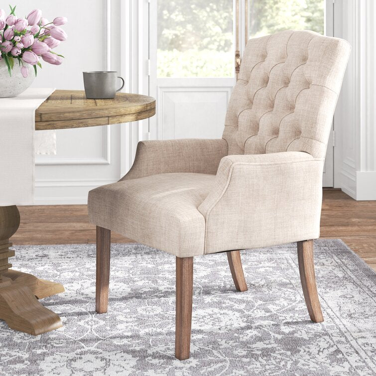Beige Lila Tufted Linen Arm Chair