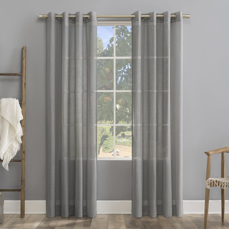 84"84" L x 52" W Linen Solid Color Sheer Grommet Single Curtain Panel