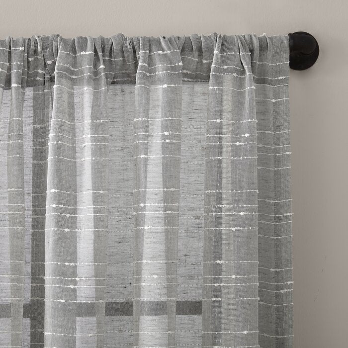 52" W x 95" L Linen Striped Semi-Sheer Rod Pocket Curtain Panel, (Set of 2)