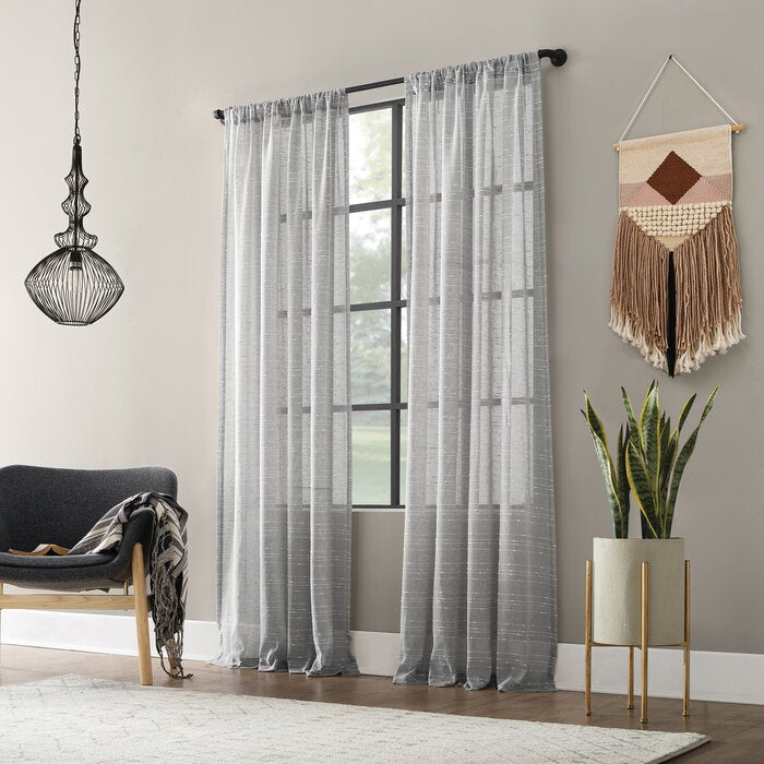 52" W x 95" L Linen Striped Semi-Sheer Rod Pocket Curtain Panel, (Set of 2)