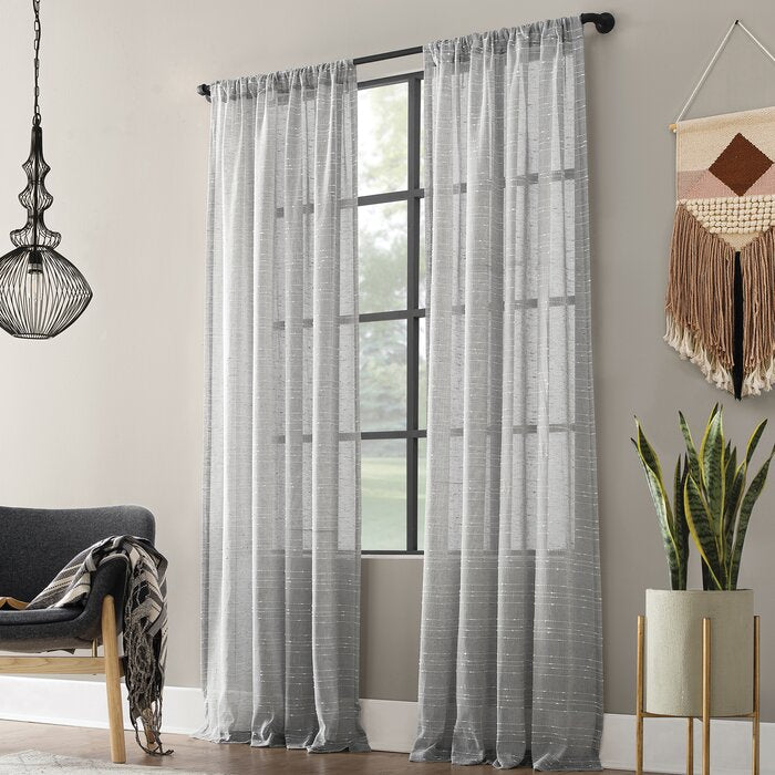 52" W x 95" L Linen Striped Semi-Sheer Rod Pocket Curtain Panel, (Set of 2)