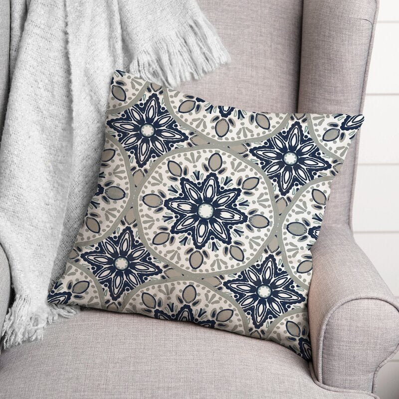 Blue/Gray Liz Outdoor Square Pillow Cover & Insert