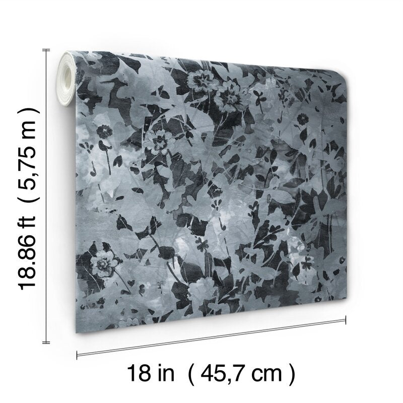 Black/Gray Lonsdale Wildflower Shadows 18.86' L x 18" W Peel and Stick Wallpaper Roll, LC211