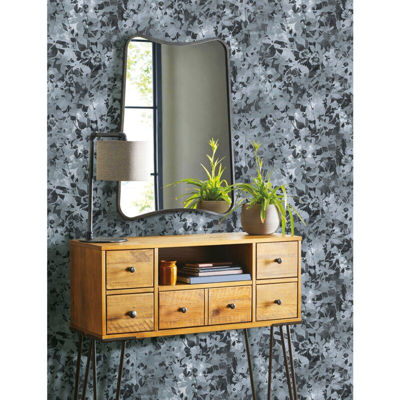 Black/Gray Lonsdale Wildflower Shadows 18.86' L x 18" W Peel and Stick Wallpaper Roll, LC211