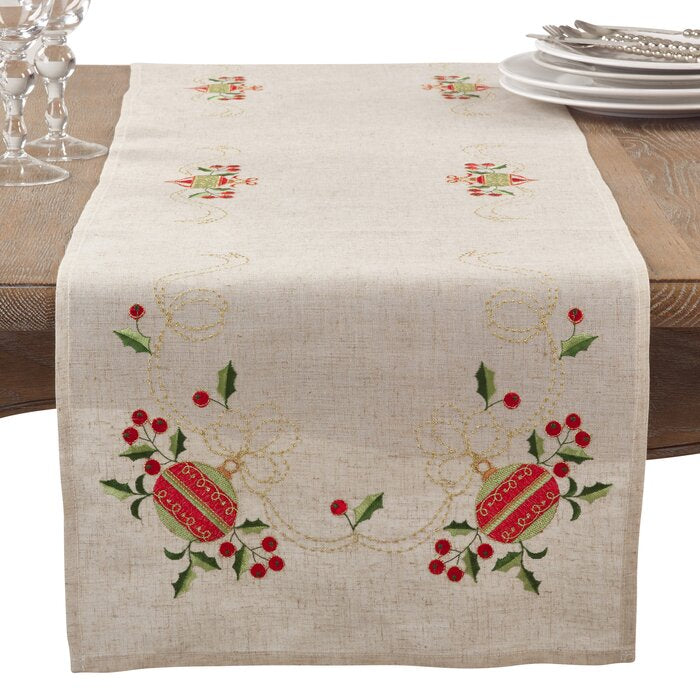 16" L x 72" W Lorelai Rectangular Embroidered Christmas Table Runner