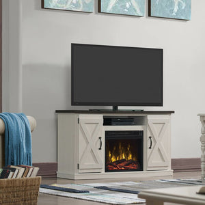 Lorraine TV Stand with Electric Fireplace, Ivory/Pine (#866)