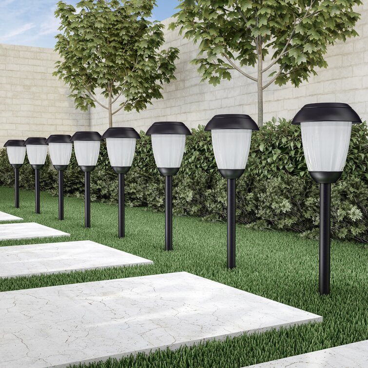 Black Low Voltage Solar Powered Integrated LED Metal Pathway Light (Set of 8)