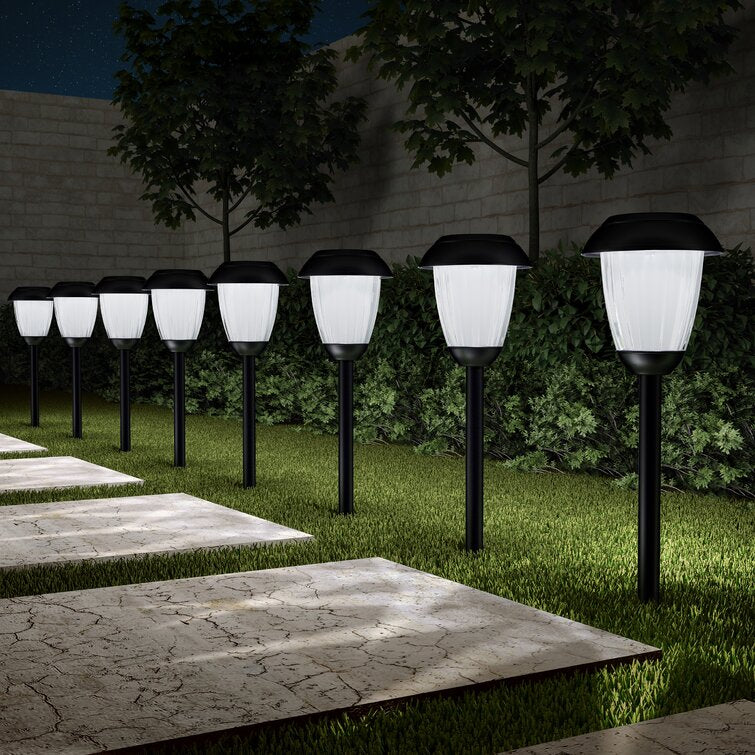 Black Low Voltage Solar Powered Integrated LED Metal Pathway Light (Set of 8)