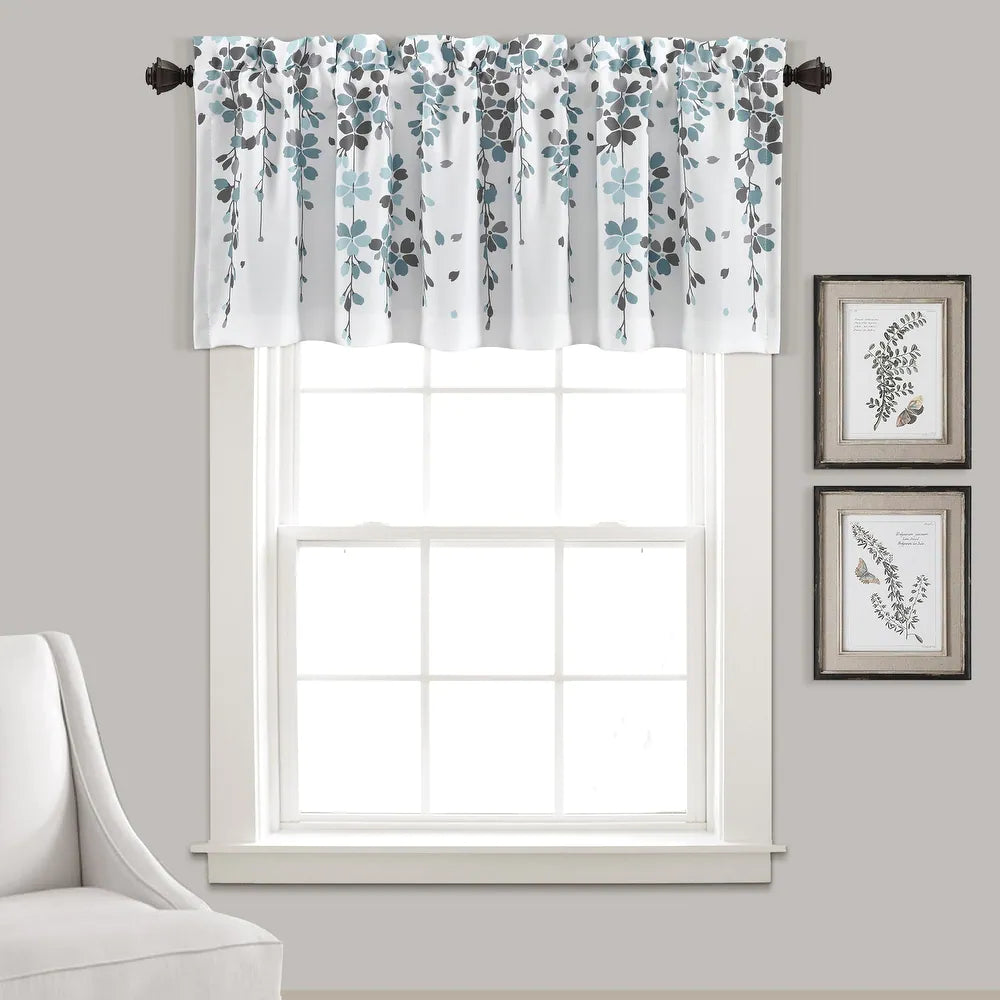 Weeping Flower Room Darkening Window Curtain Valance - 52x18 - Blue & Gray