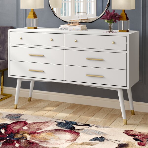 White Lyla 6 Drawer  Double Dresser OP078