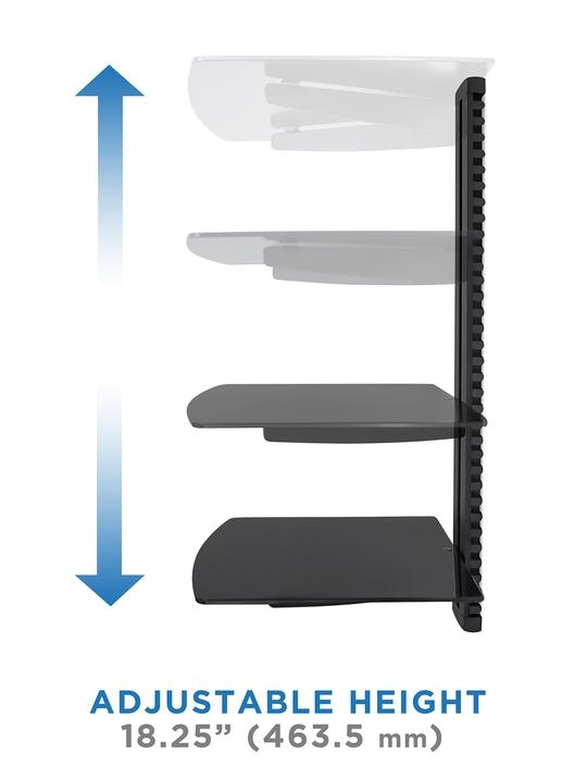 Otselic Wall Mounted AV Component Shelving System with 3 Adjustable Tempered Glass Shelves, Black (#K5635)