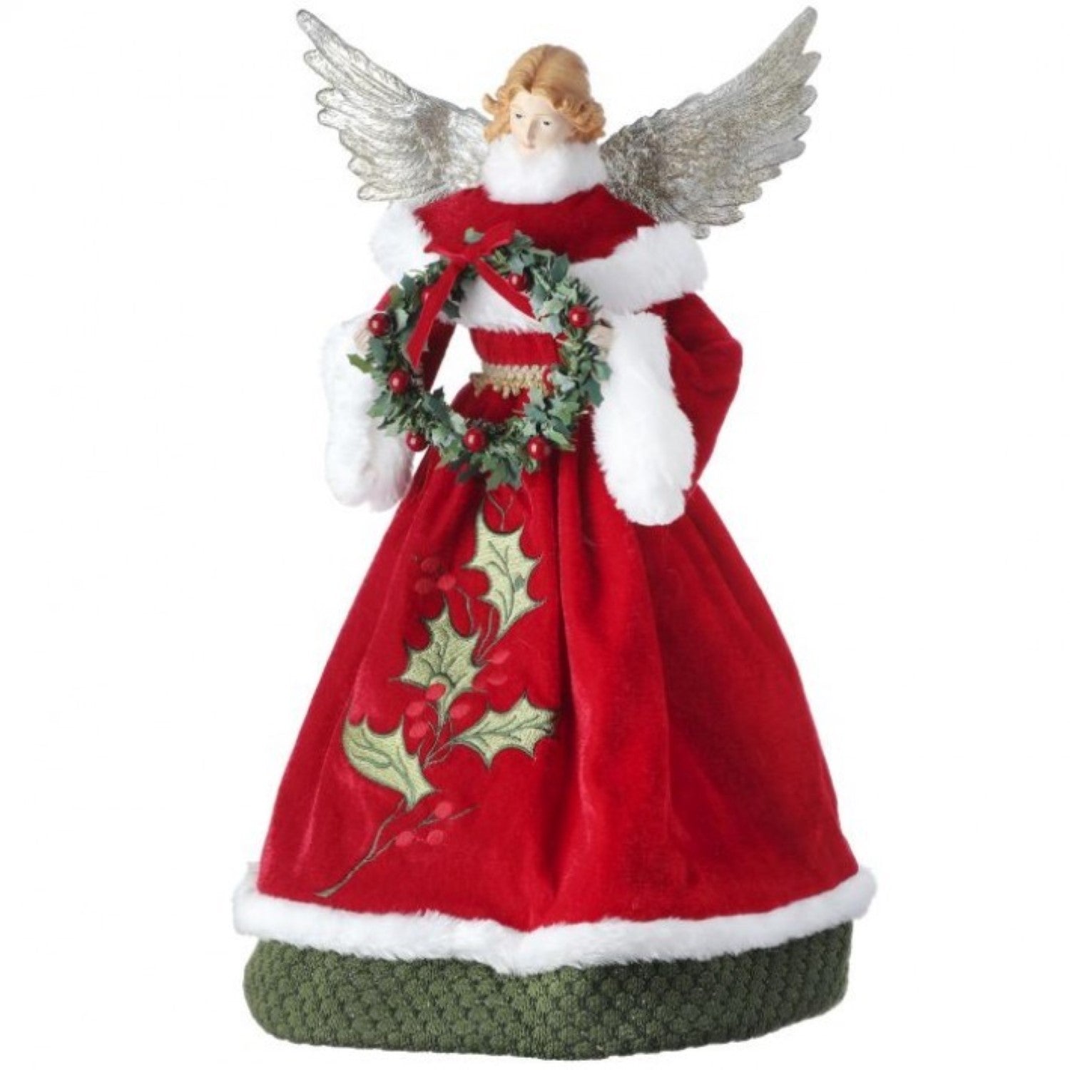16'' Fabric Angel With Holly Wreath