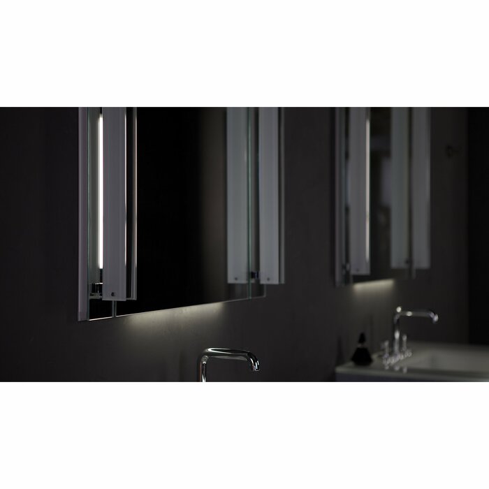 30" x 19.25" x 6" Silver M Series Recessed Framed Medicine Cabinet with 3 Adjustable Shelves and LED Lighting