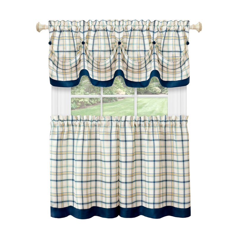 58" W x 36" L Maddock Plaid Tailored 58'' Kitchen Curtain in Navy B55-HS178