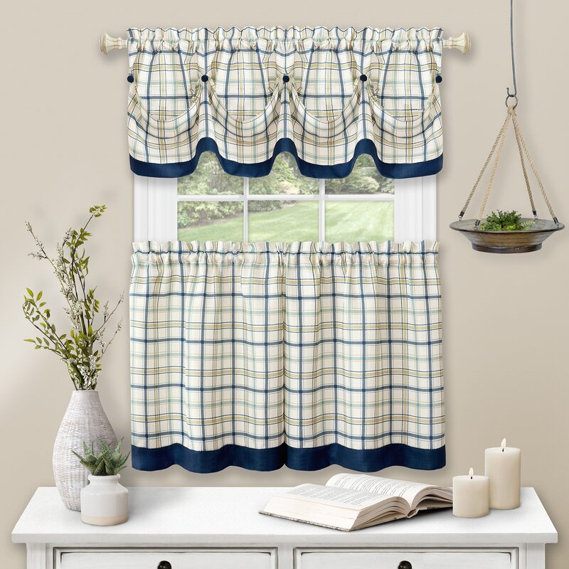 58" W x 36" L Maddock Plaid Tailored 58'' Kitchen Curtain in Navy B55-HS178