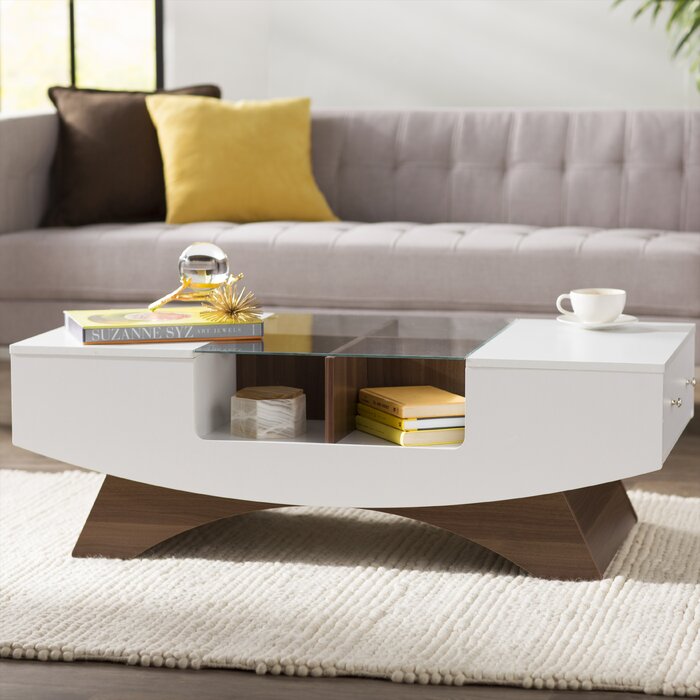White/Walnut Madilynn Trestle Coffee Table with Storage