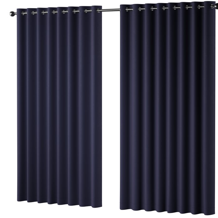 Set of 2 - Magee Sateen Twill Solid Room Darkening Thermal Grommet Single Curtain Panel, Peacoat Blue - 100" x 84"  (#K1129)