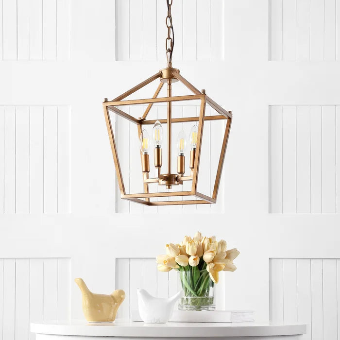 18" H x 12" W x 12" D Antique Gold Maggiemae 4 - Light Lantern Geometric Chandelier, (Set of 2)
