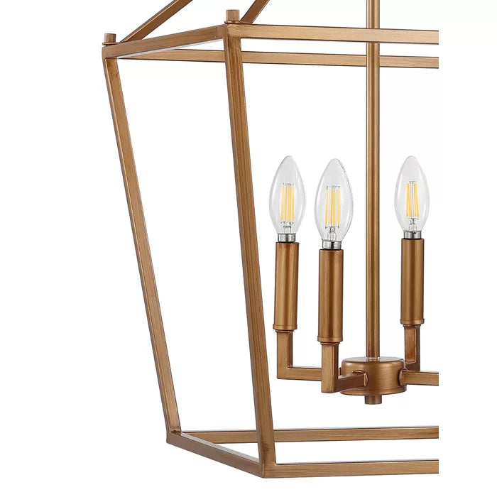 18" H x 12" W x 12" D Antique Gold Maggiemae 4 - Light Lantern Geometric Chandelier, (Set of 2)