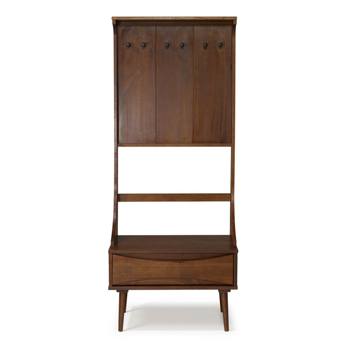 Malena Pine Solid Wood Hall Tree with Bench and Shoe Storage LX4435