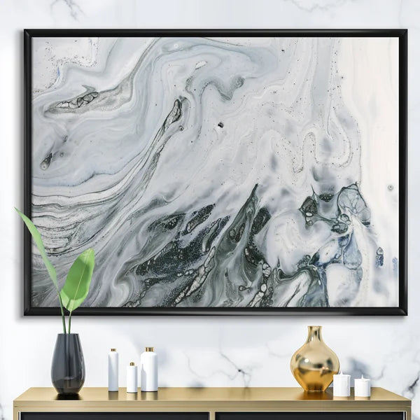 12" H x 20" W x 1" D Marble Gray And White With Golden Power - Painting on Canvas