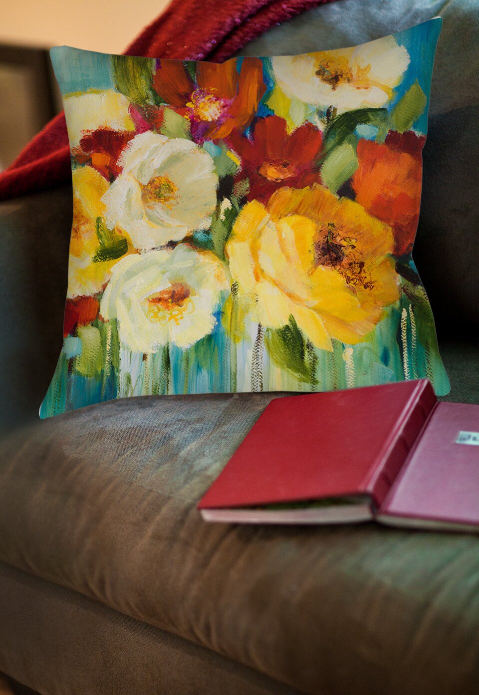 16" H x 16" W x 4" D Blue/Yellow/Beige Marya Printed Throw Pillow SC315