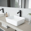Marigold Stone Rectangular Vessel Bathroom Sink with Faucet and Drain Assembly, Matte Black (#K2051)