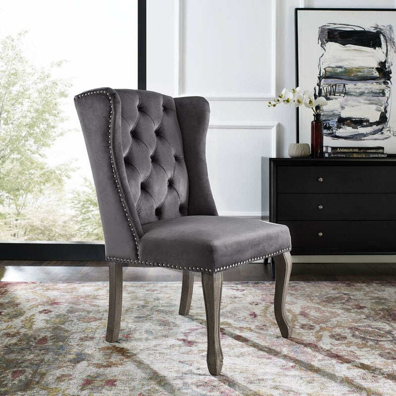 Set of 2 - Mccafferty Tufted Velvet Upholstered Side Dining Chair, Gray (#K3970 - 2 BOXES)