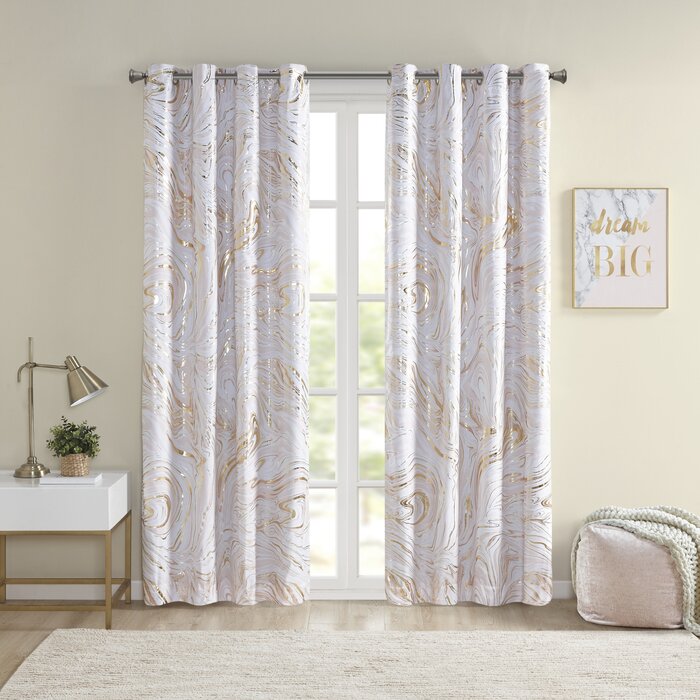 Melodie Abstract Blackout Thermal Grommet Single Curtain Panel (Set of 2) #HA1008