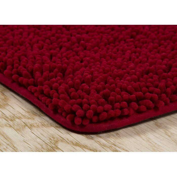 2 Piece Memory Foam Rectangular Polyester Non-Slip Solid Bath Rug Set, Burgundy (#K4416)