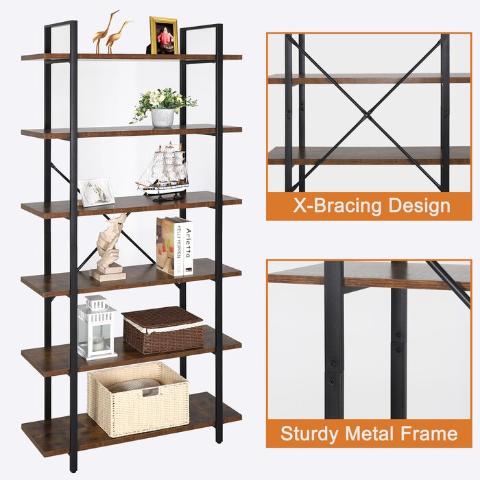 (6 Shelves) 84.6" H x 39.3" W x 13.3" D Menchaca Steel Etagere Bookcase