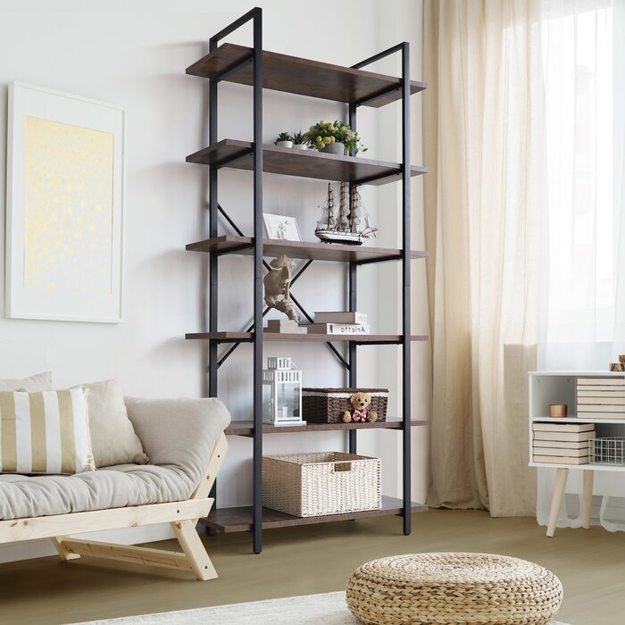 (6 Shelves) 84.6" H x 39.3" W x 13.3" D Menchaca Steel Etagere Bookcase