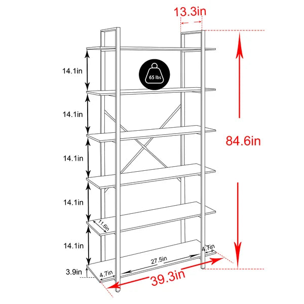 (6 Shelves) 84.6" H x 39.3" W x 13.3" D Menchaca Steel Etagere Bookcase