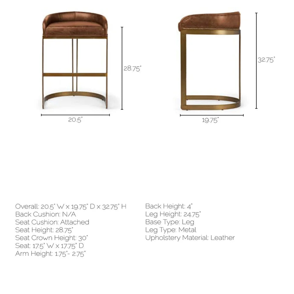 Mercana Hollyfield Brown Leather/ Gold Metal Stool 28.75" ( Bar Stool)