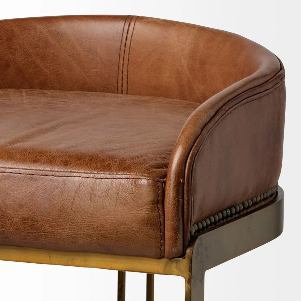 Mercana Hollyfield Brown Leather/ Gold Metal Stool 28.75" ( Bar Stool)