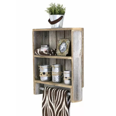 Natural Merlene 2 Piece Solid Wood Tiered Shelf with Towel Bar