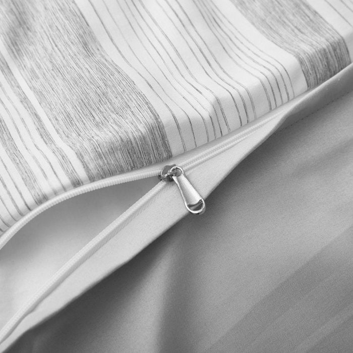 Queen Duvet Cover + 2 Standard Pillowcases Light Gray Messman Striped Microfiber Reversible 3 Piece Duvet Cover Set