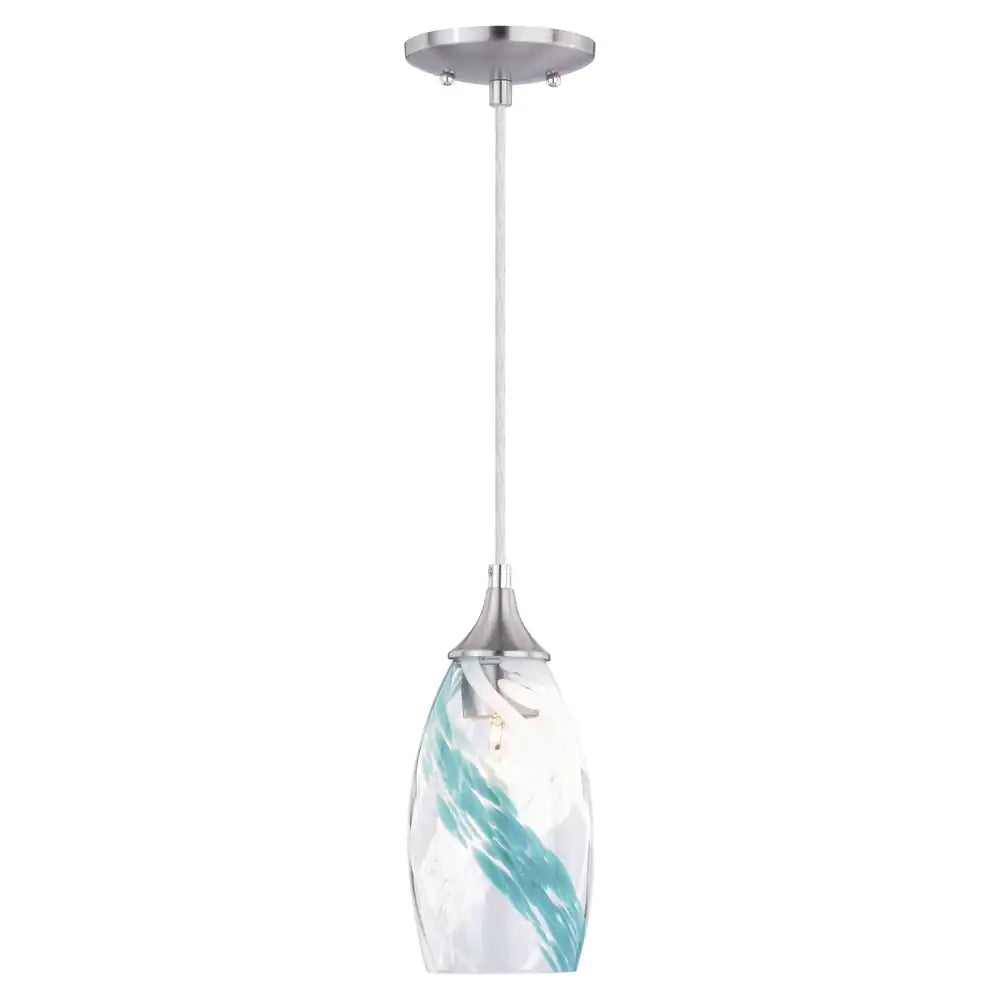 Milano Satin Nickel Mini Pendant Ceiling Light Blue Glass