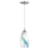 Milano Satin Nickel Mini Pendant Ceiling Light Blue Glass