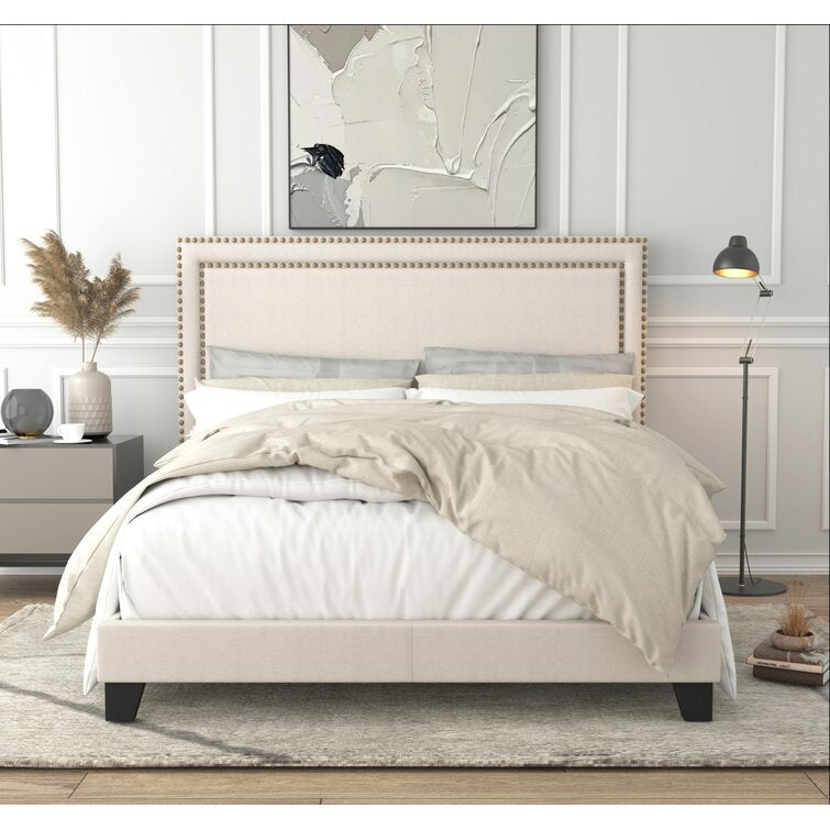 Beige King Misael Tufted Low Profile Standard Bed