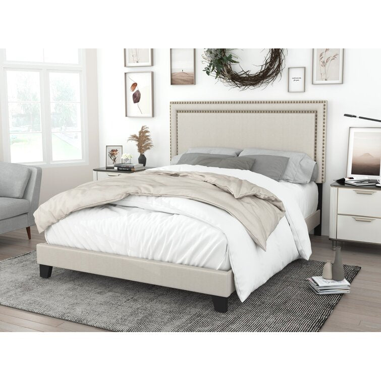 Beige King Misael Tufted Low Profile Standard Bed
