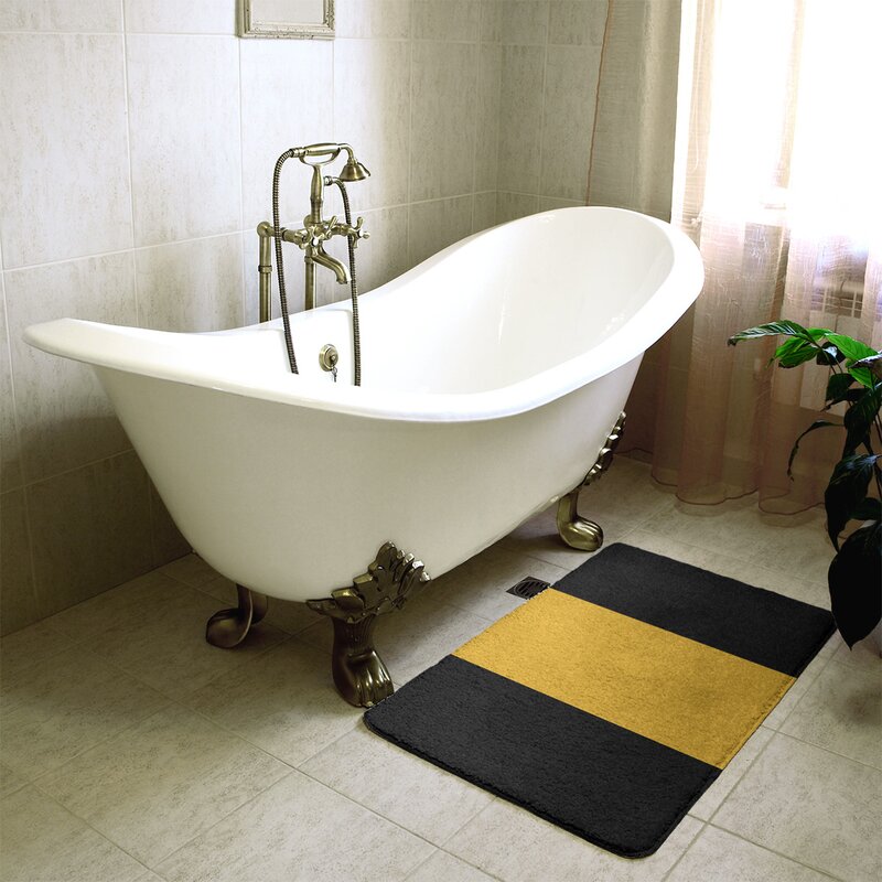 Black/Gold Middle Missouri Stripes Rectangle Foam Microfiber Non-Slip Bath Rug, LC154