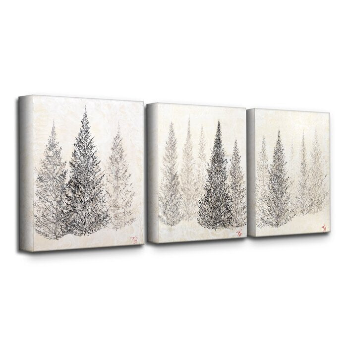 16" H x 36" W x 1.5” D Monoscape XXVIII by Karen Biery - 3 Piece Wrapped Canvas Painting