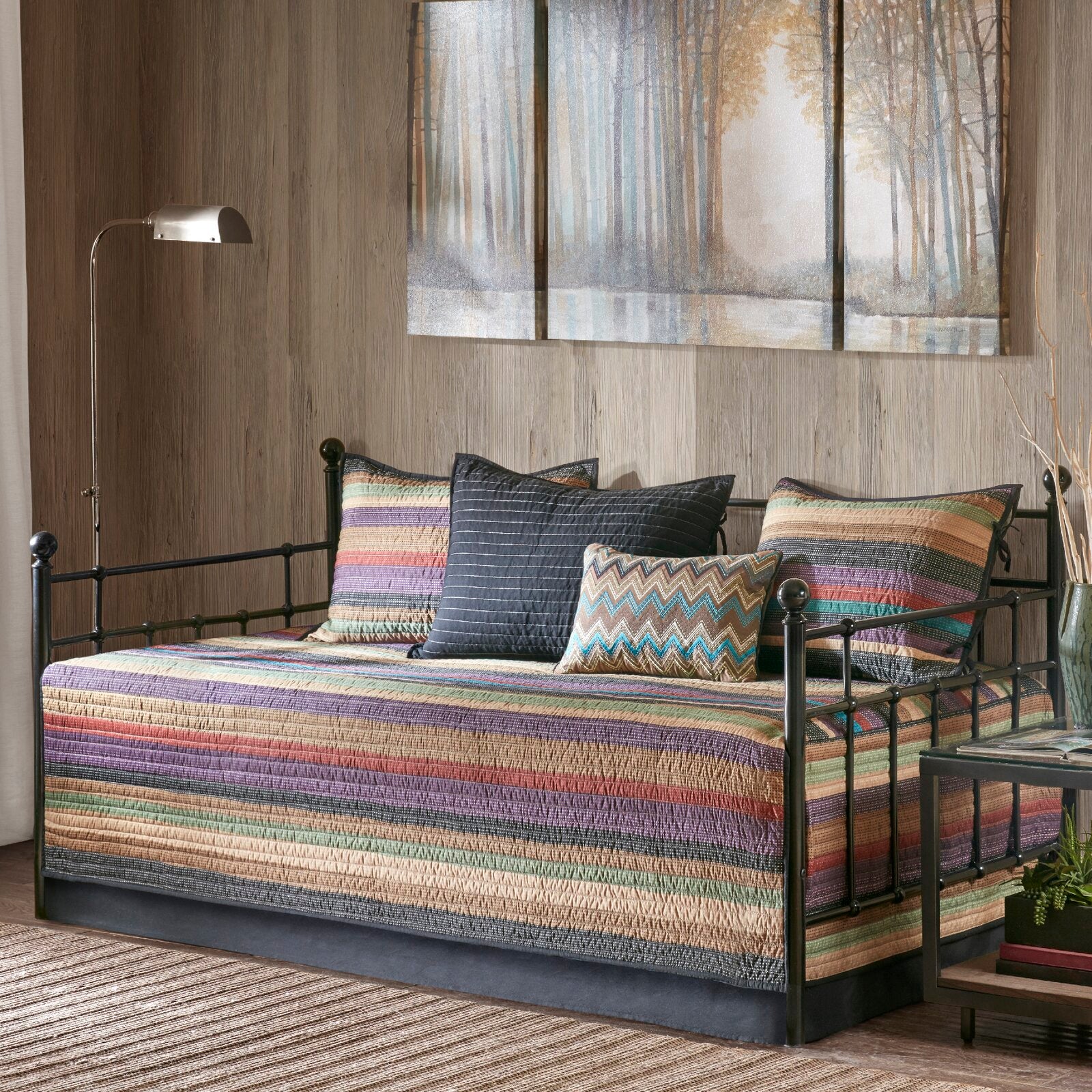 Beige/Purple/Brown/Teal/black Mooresville Reversible Striped 6 Piece Daybed Cover Set Day Bed SC470