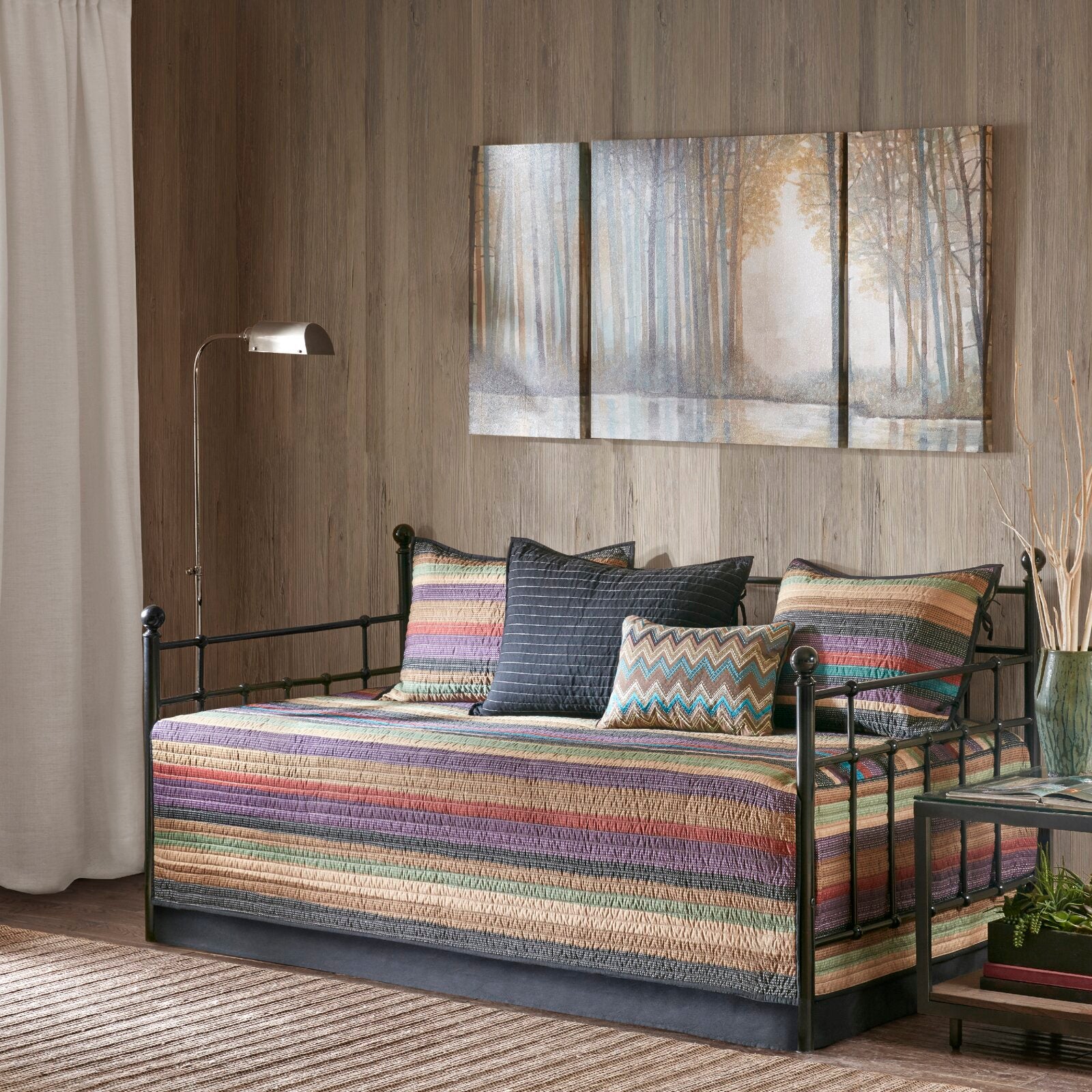 Beige/Purple/Brown/Teal/black Mooresville Reversible Striped 6 Piece Daybed Cover Set Day Bed SC470