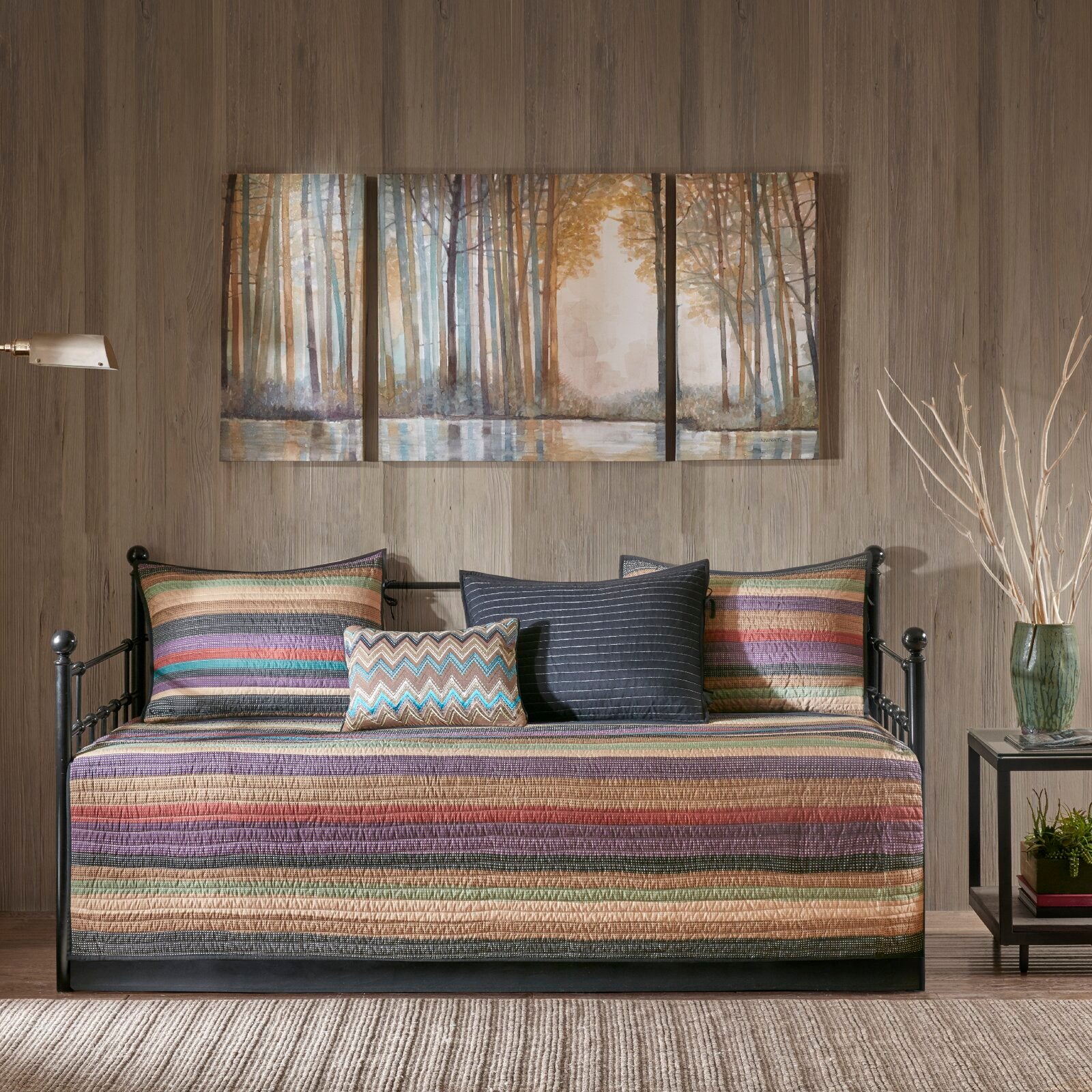 Beige/Purple/Brown/Teal/black Mooresville Reversible Striped 6 Piece Daybed Cover Set Day Bed SC470