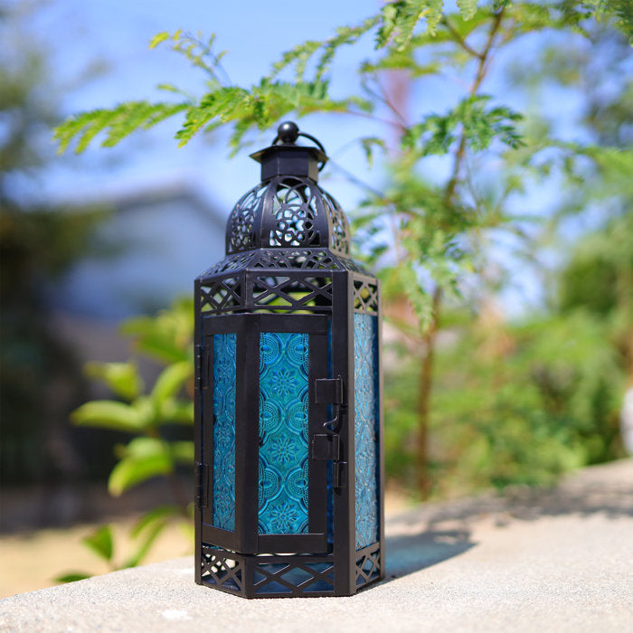 Blue Moroccan Iron Tabletop Lantern