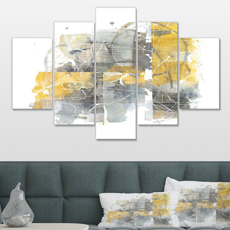 'Moving in and Out of Traffic II Yellow Gray' Print Multi-Piece Image on Canvas K8258