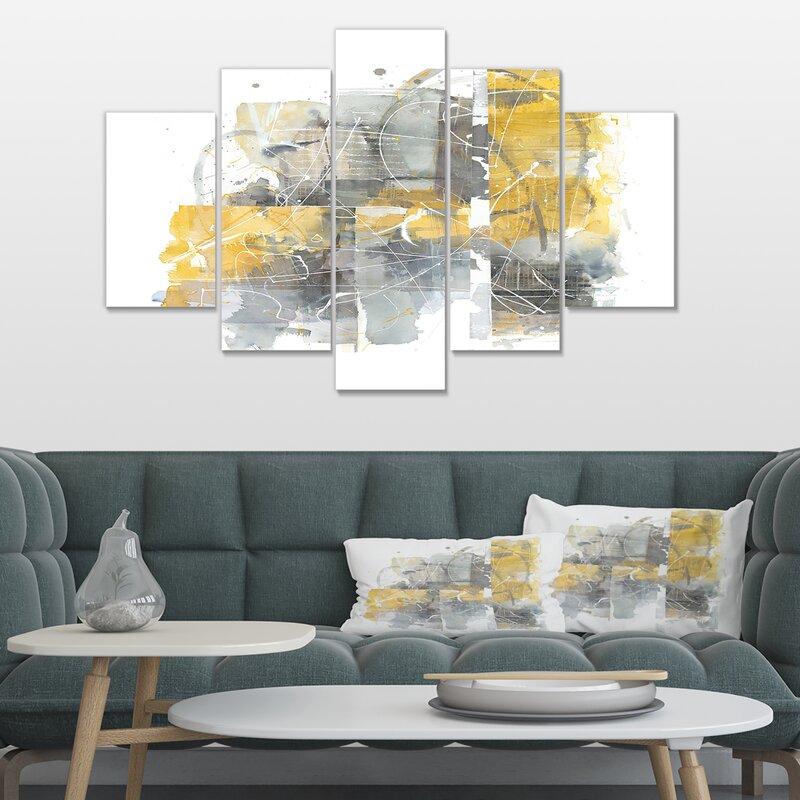 'Moving in and Out of Traffic II Yellow Gray' Print Multi-Piece Image on Canvas K8258